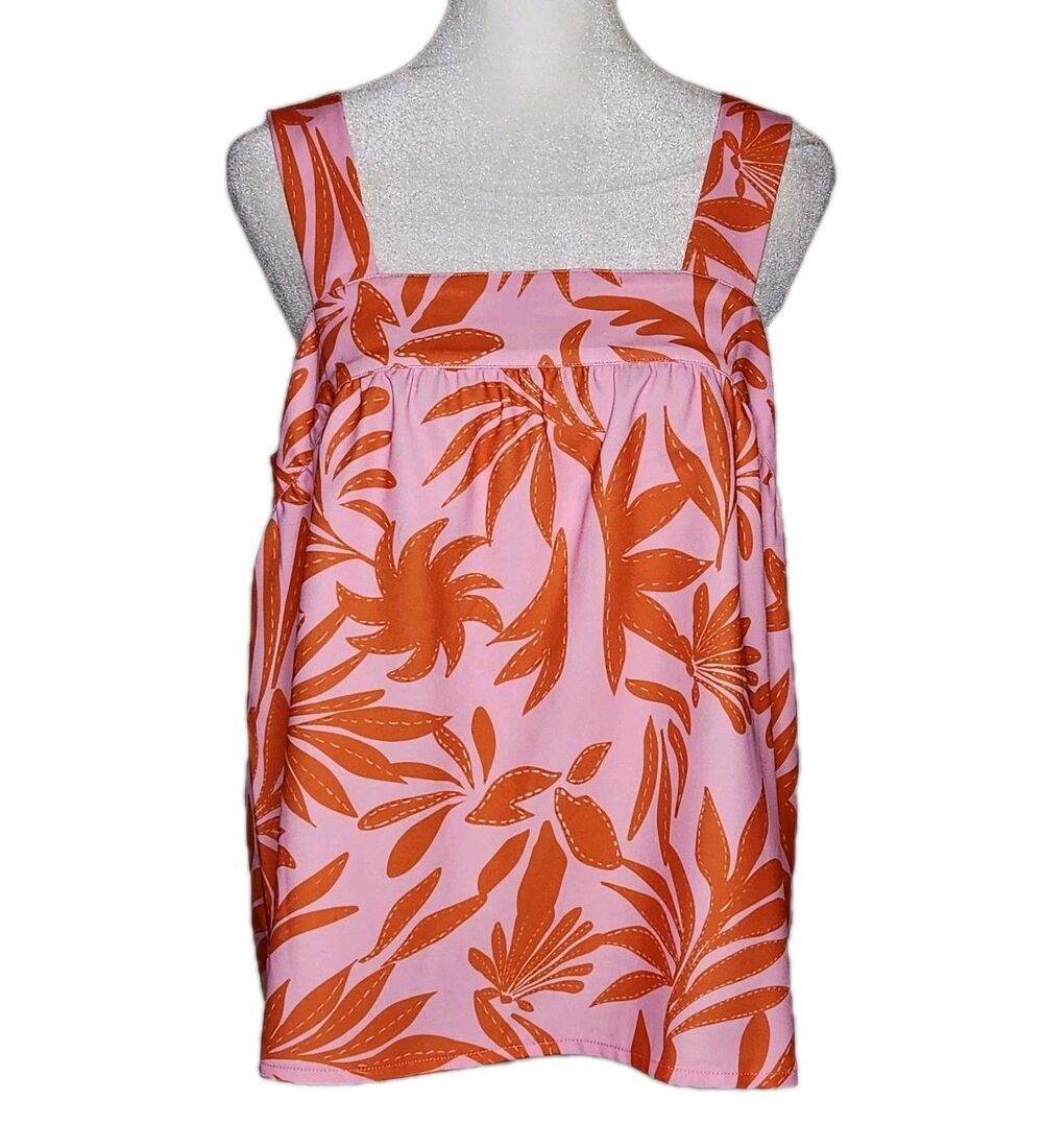 Modern Supply Sanctuary Square Neck Tank Small Pink Orange Tropical Resortwear